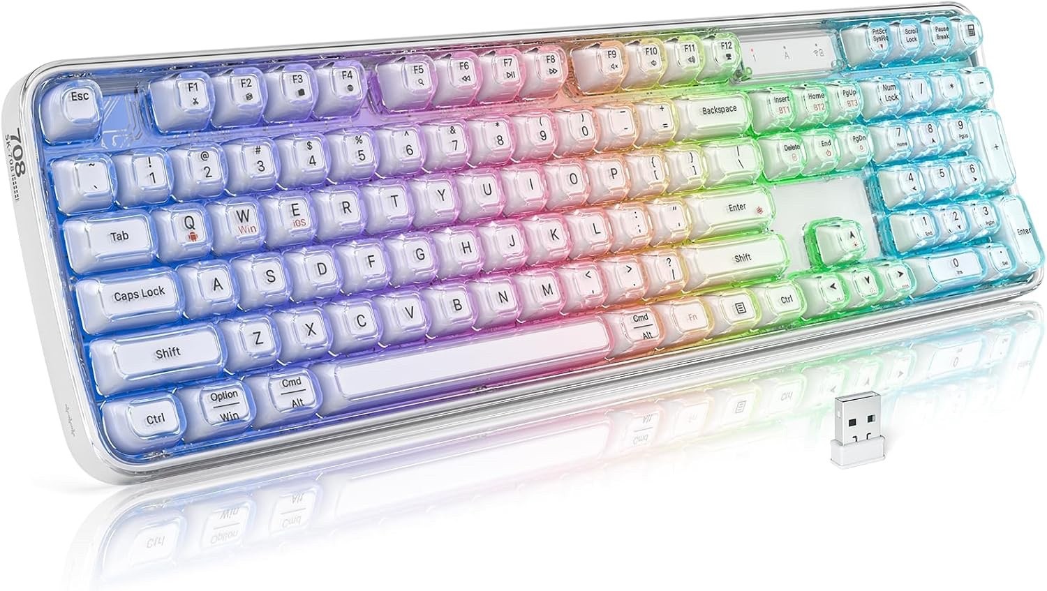 Clear Wireless Keyboard, Tri-Mode Bluetooth/2.4G Rechargeable Keyboard w/ RGB