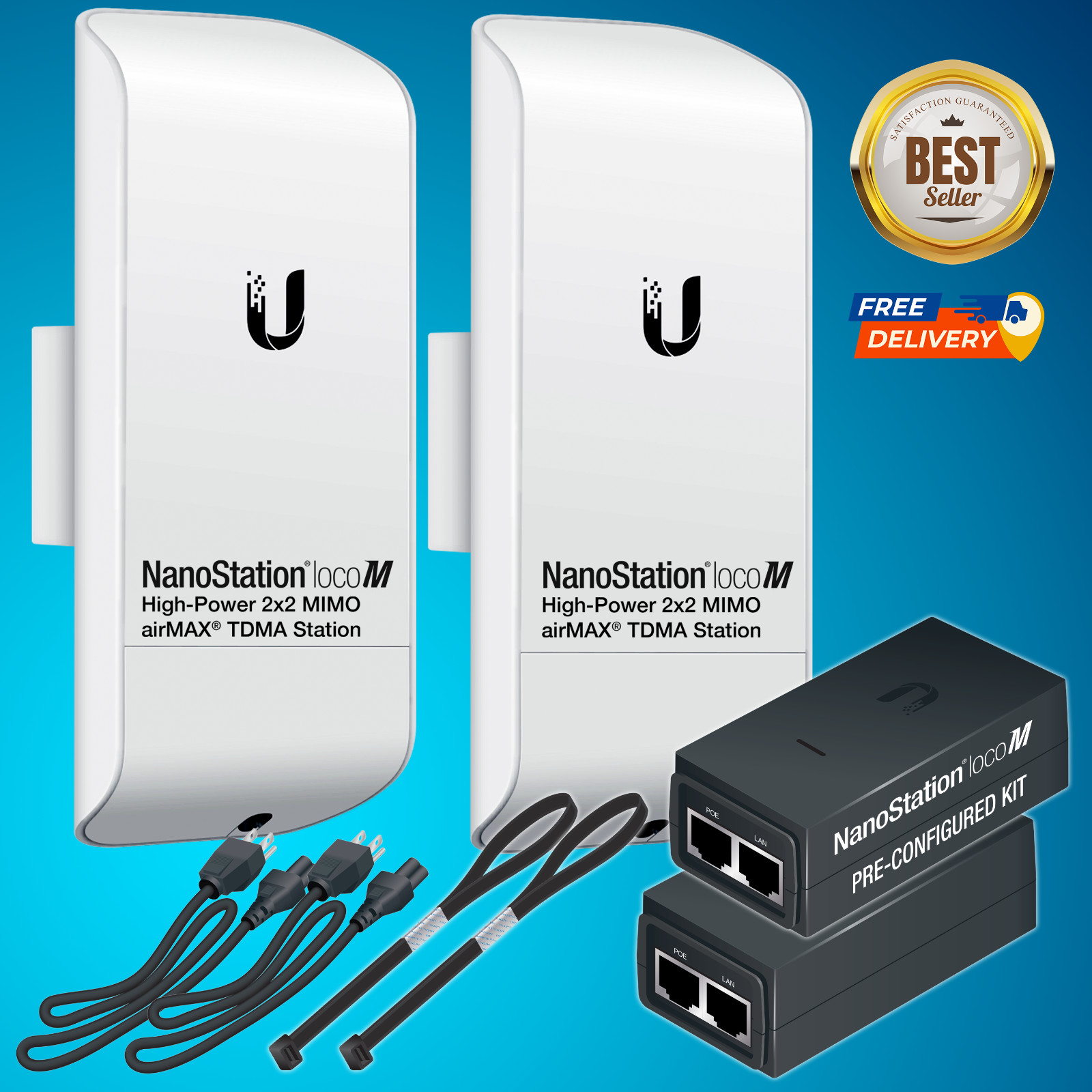 Pre-Configured Bundle of 2 Ubiquiti NanoStation LOCOM5 P2P-2 Units Kit 100% C...
