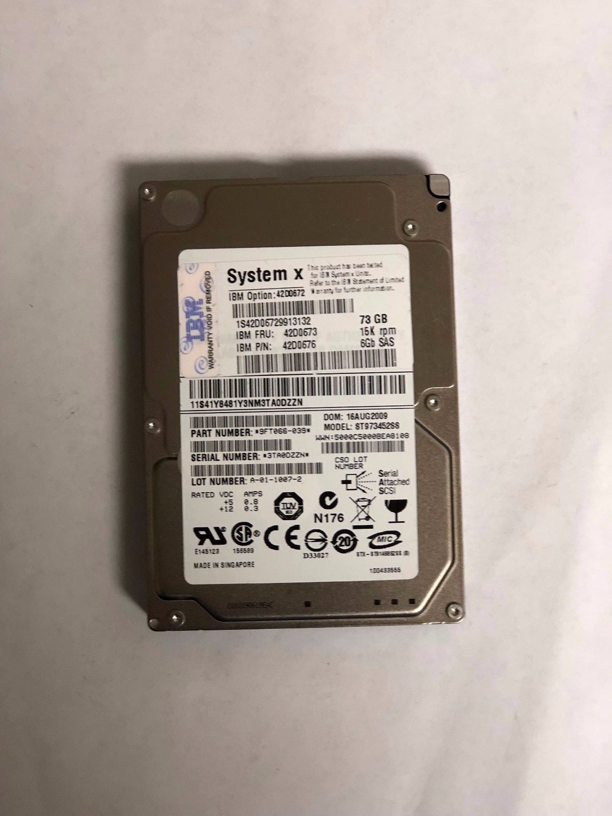 42D0673 IBM 42D0672 73GB 15K 6G SAS SFF 2.5'' HOT SWAP HDD HARD DRIVE W/O TRAY