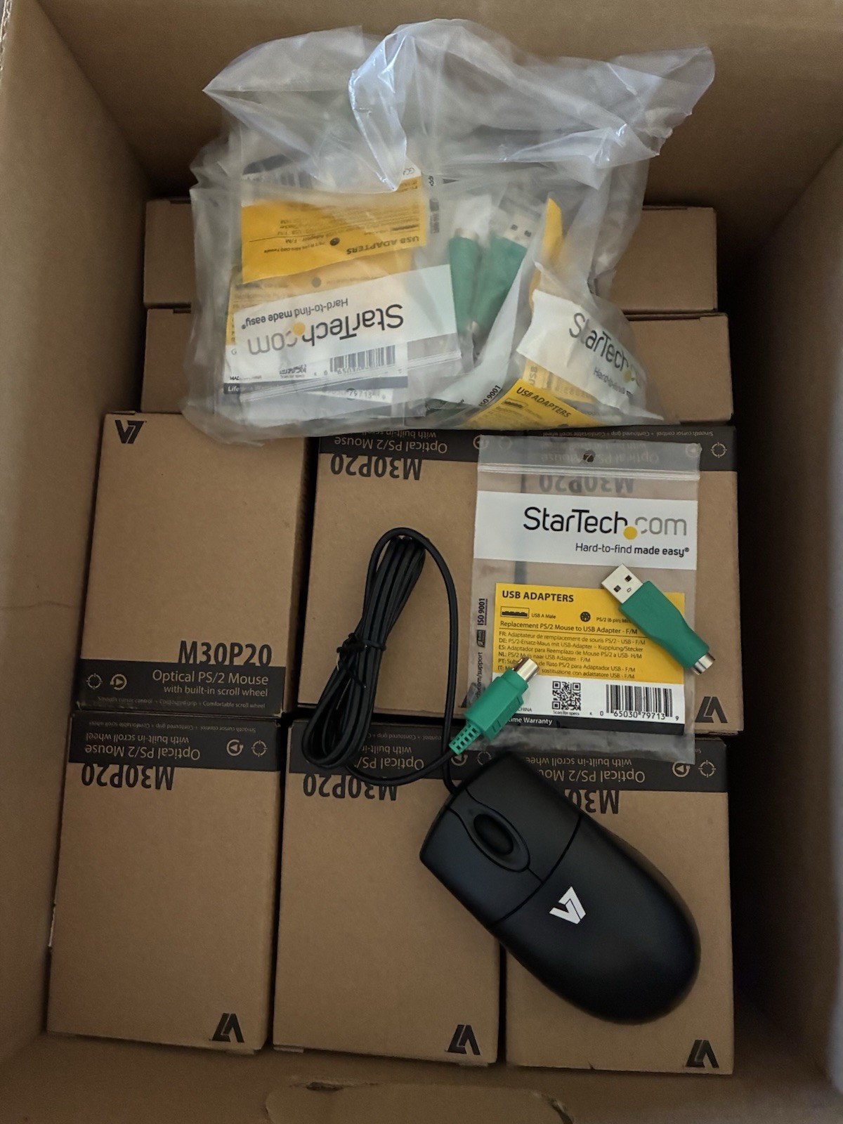 25 New V7 PS2 M30P20 Optical Mice with USB Receivers Included 