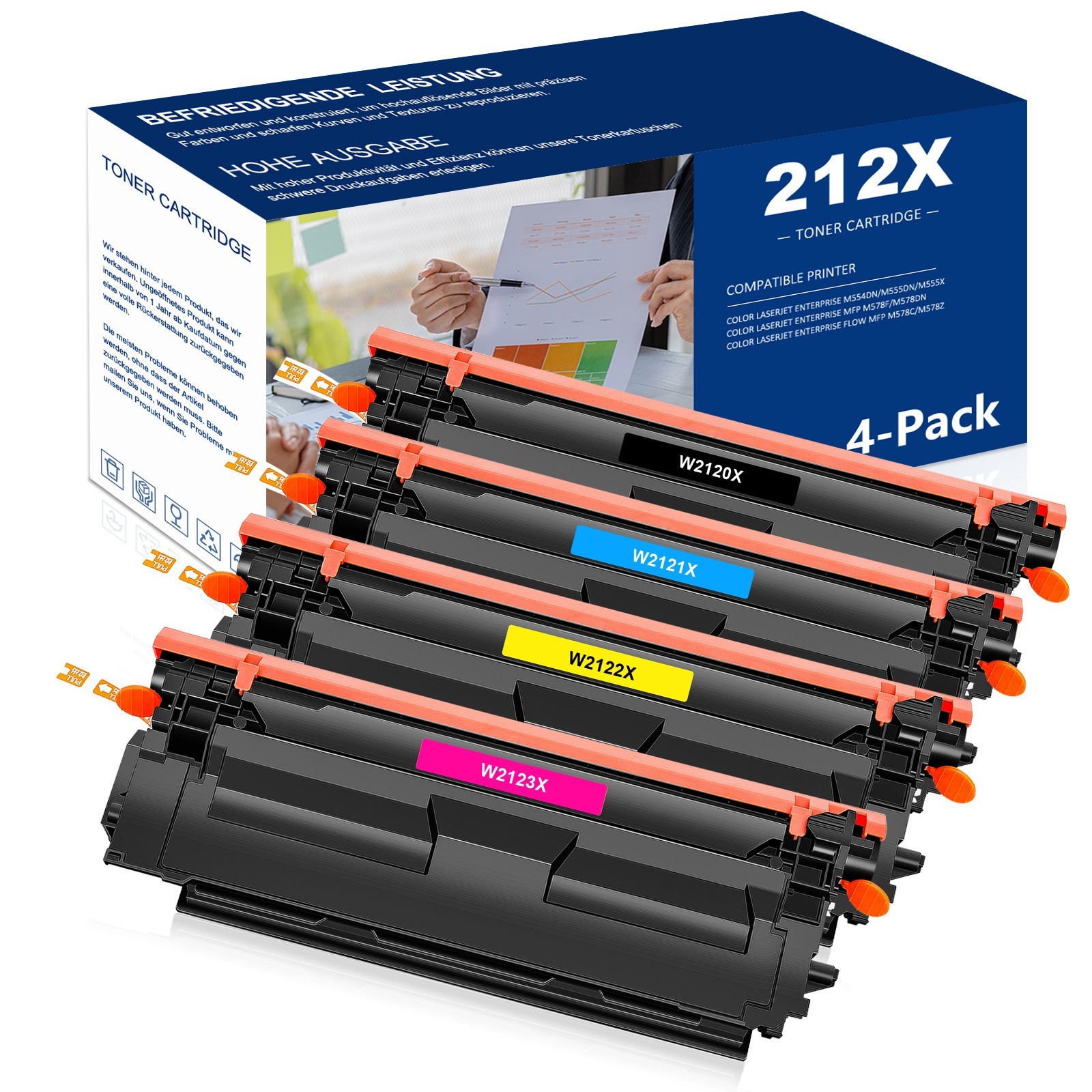 [WITH CHIP]4PK W2120X 212X Toner Compatible With HP Color LaserJet M554dn M555dn