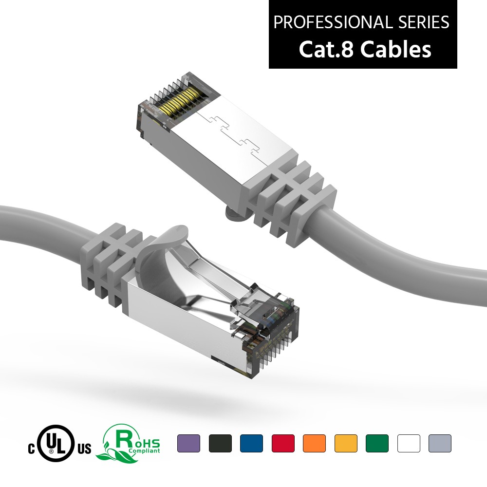 4Ft CAT8 S/FTP Ethernet Network Cable Gray 26AWG