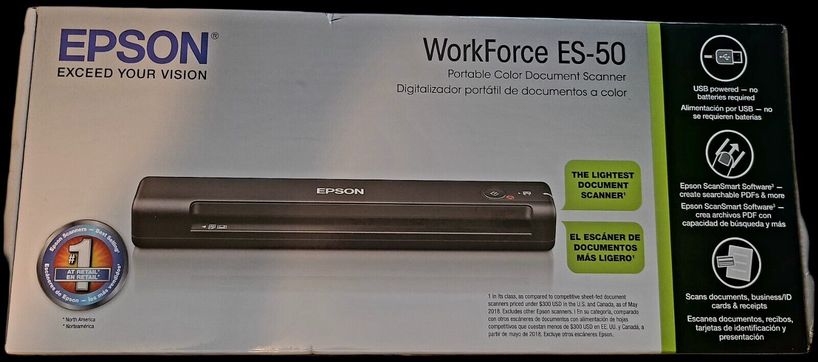 Epson ES-50 WorkForce Portable Document Scanner - Black