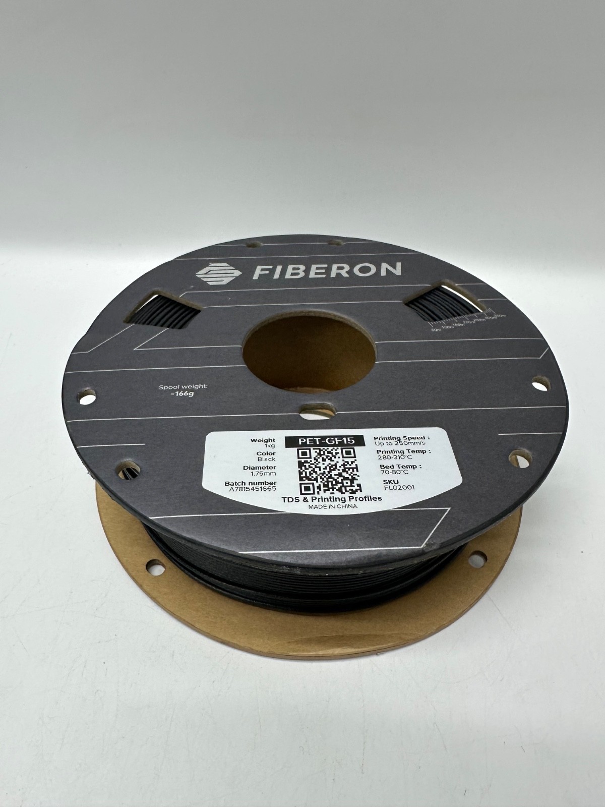 Polymaker Fiberon PET-GF15 Glass Fiber PET Filament 1.75mm, Black, 1kg