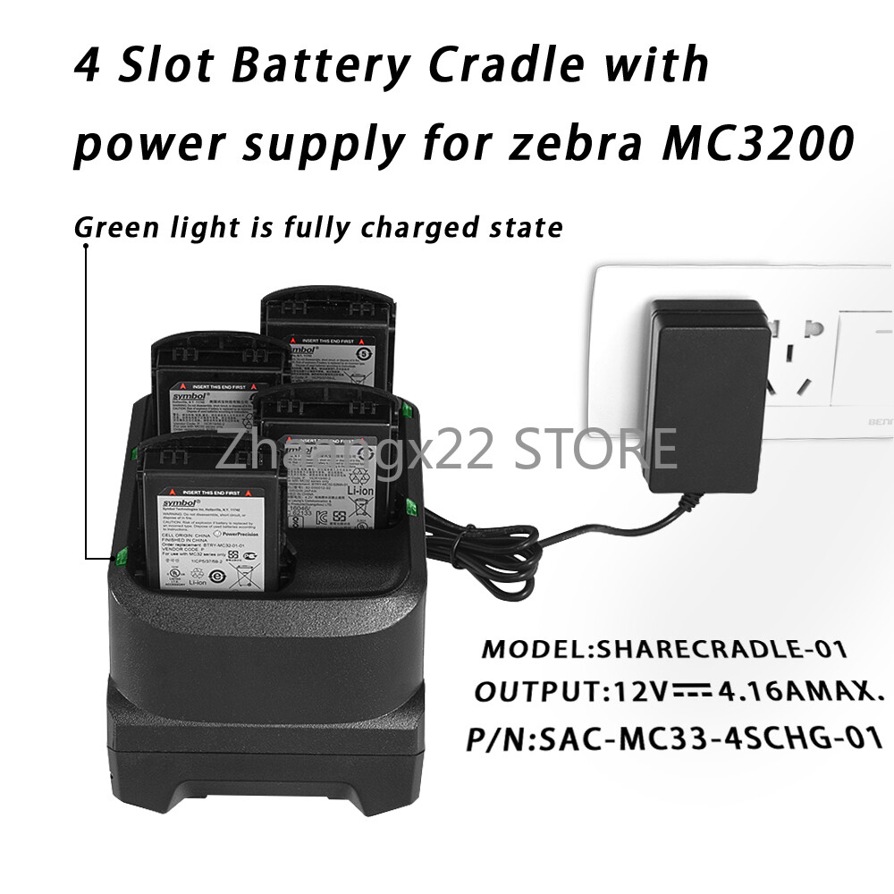 New 4-Bay Battery Charging Cradle Replacement For Zebra MC3200 MC3300 W/Adapter