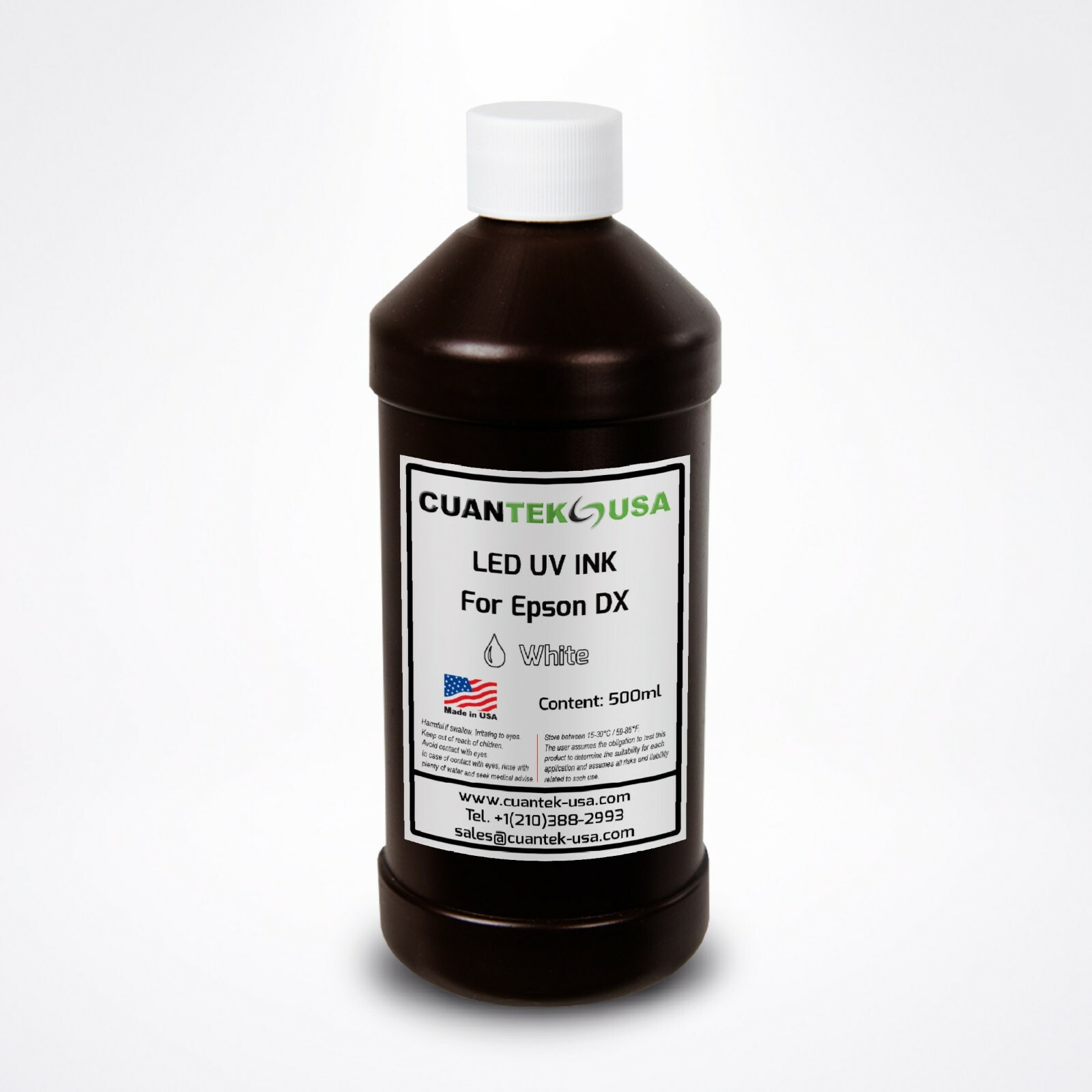 LED UV Curable WHITE Ink  500ml for Epson L800 i3200 DX5 XP600 heads MADE IN USA