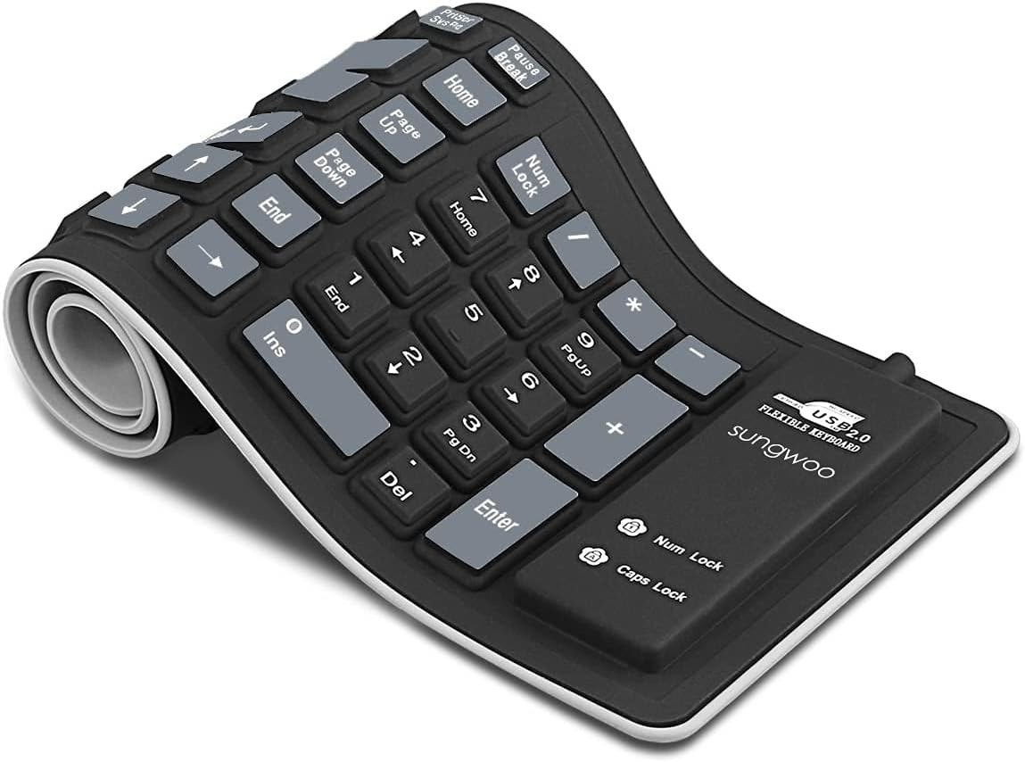 sungwoo Foldable Silicone Keyboard USB Wired Waterproof Rollup Black+Grey 