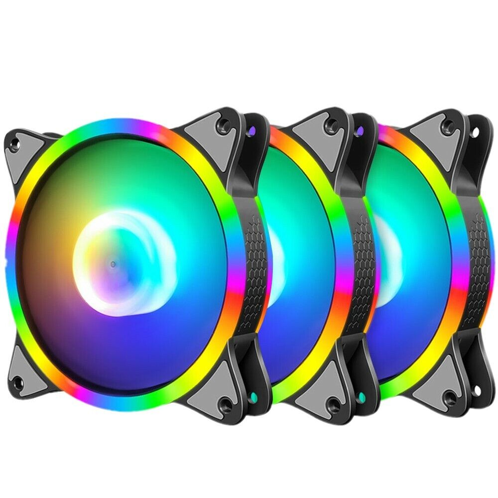 3/6 Pack RGB Cooling Fan LED Quiet CPU Computer Case PC 120mm 4 Pin Black Frame