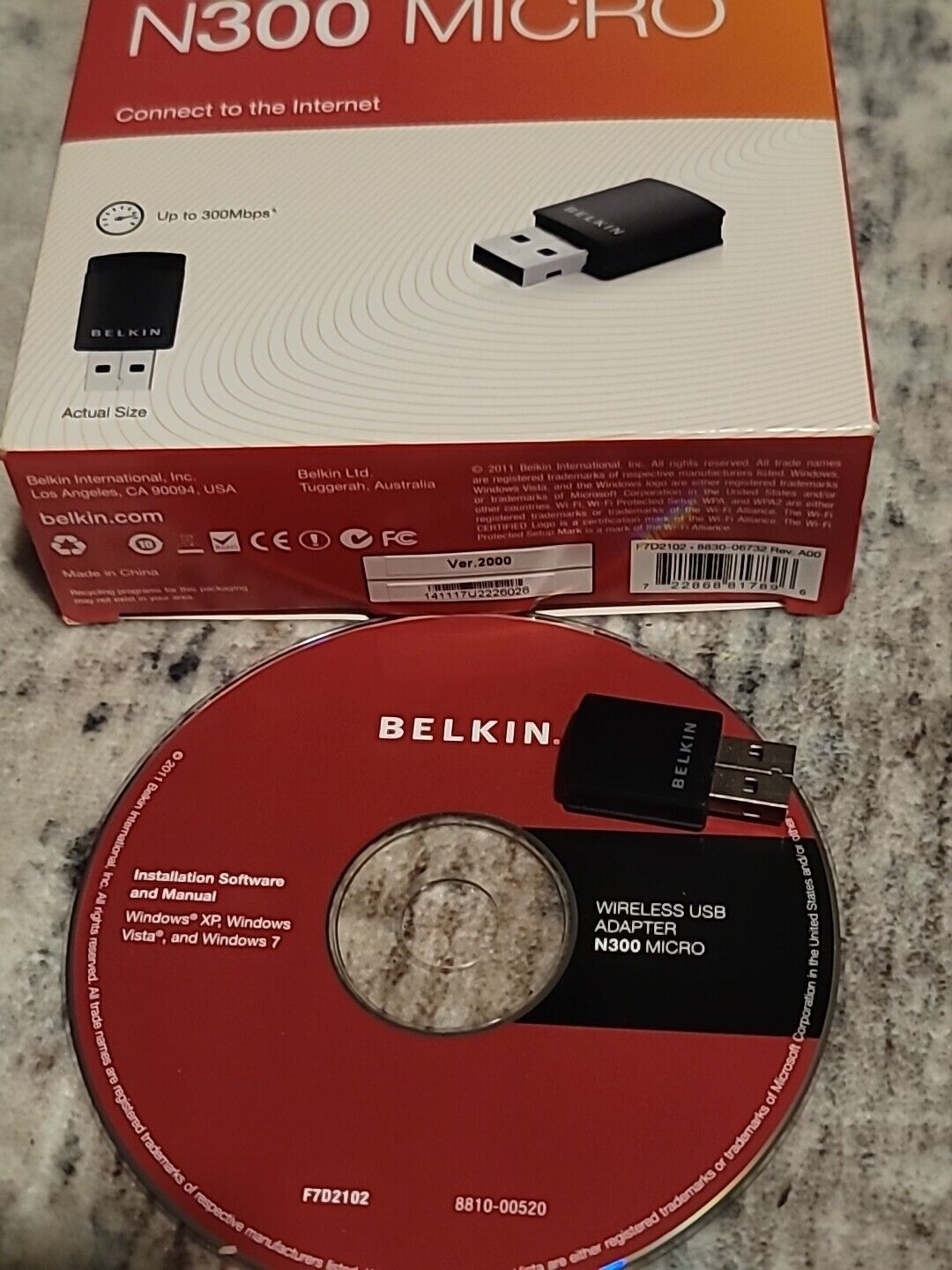 Belkin N300 F7D2102 High Performance Compact WiFi USB Adapter Sealed 300Mbps
