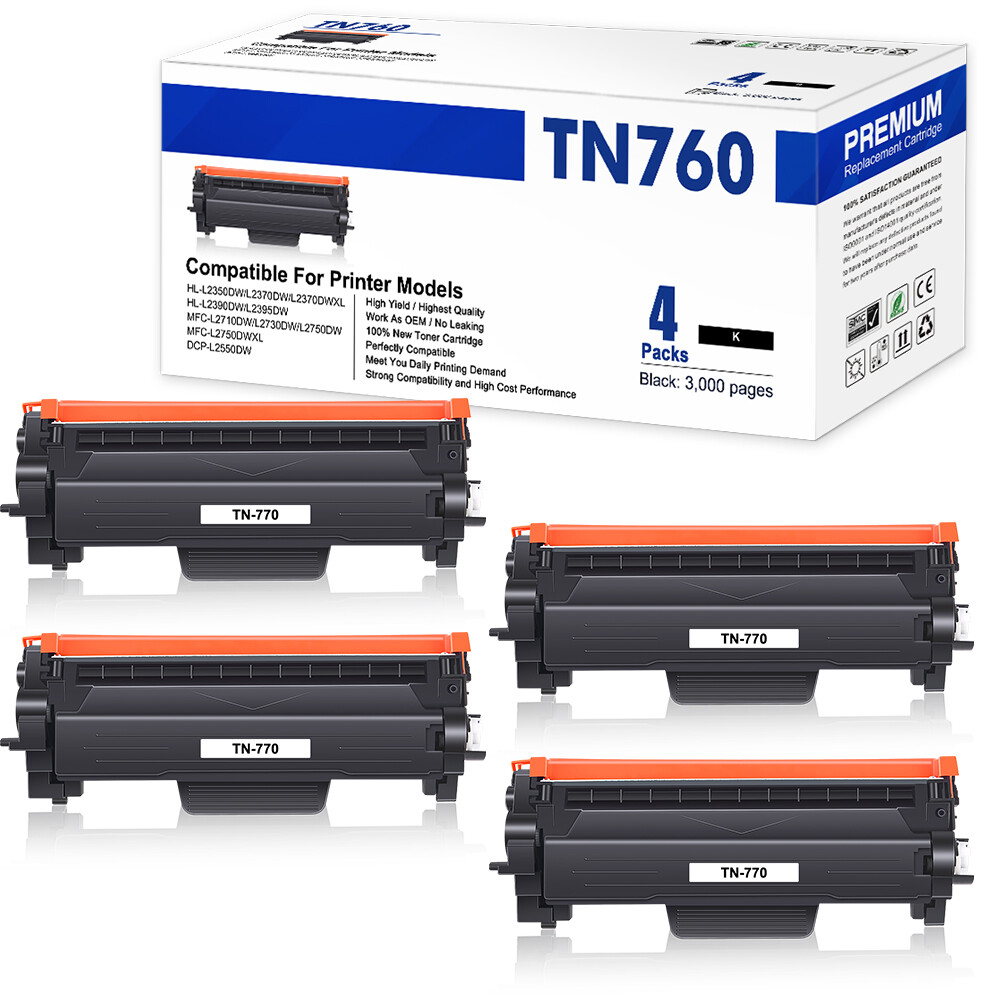 4x TN760 TN730 With Chip Toner Compatible With Brother HL-L2370DW L2390DW TN-760