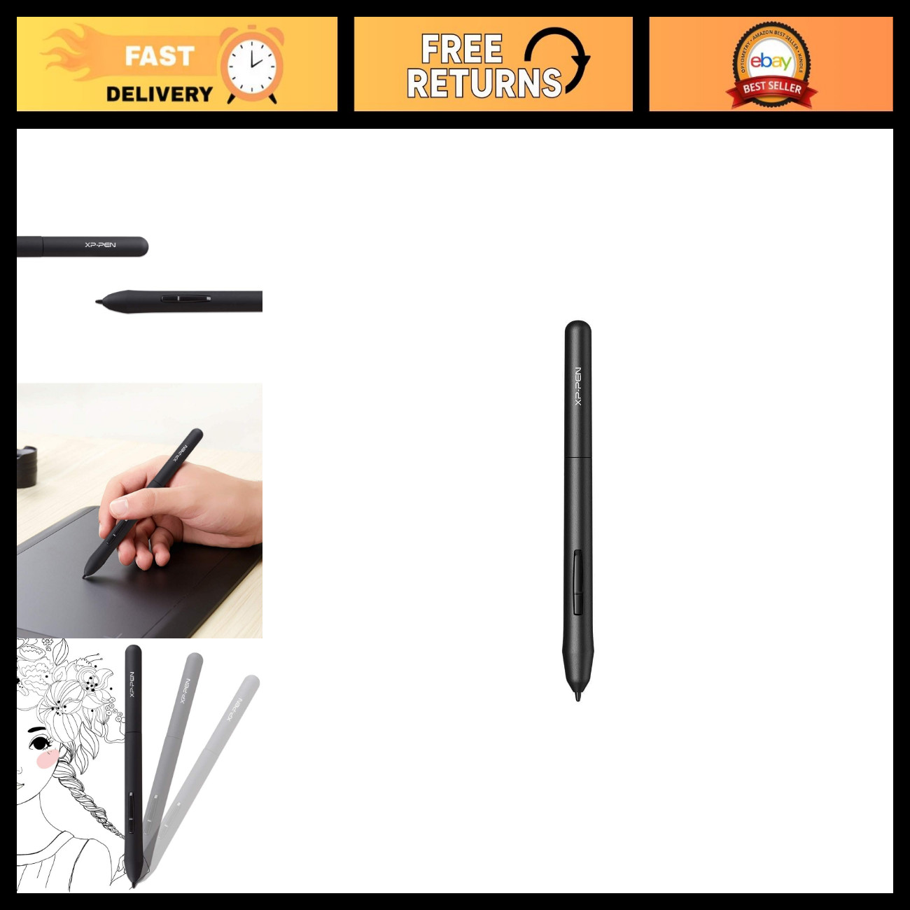 Battery-Free Stylus for Graphic Tablets - 8192 Levels Pressure Sensitivity, Comp