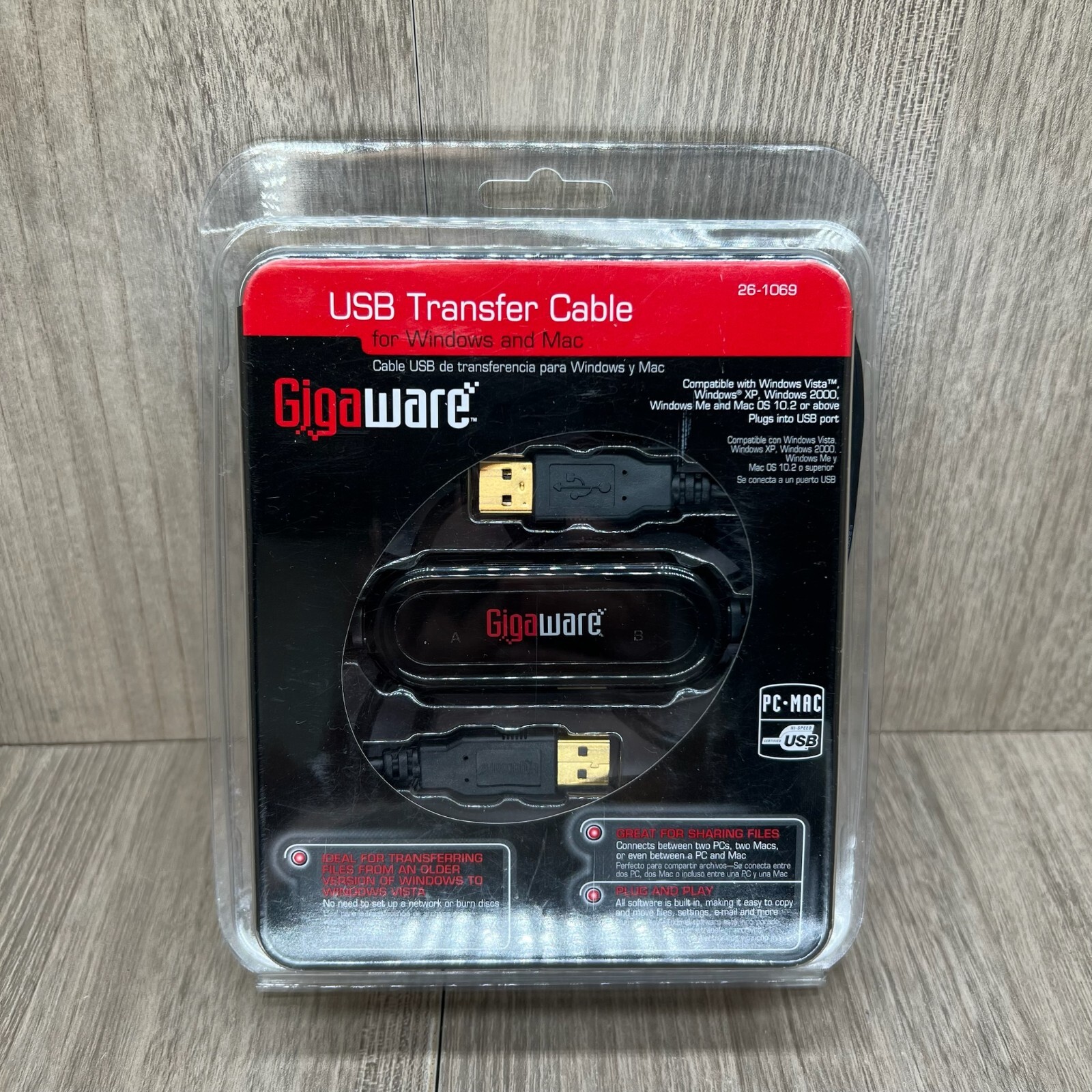 GigaWare USB Data Transfer Cable for Windows and Mac 2.4m Black