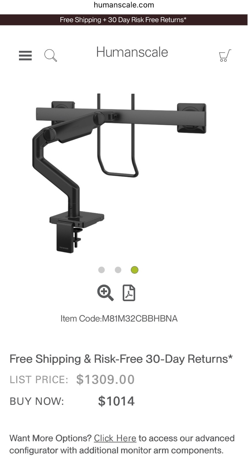 M8.1 DUAL MONITOR ARM, CROSSBAR WITH HANDLE, ANGLED/DYNAMIC LINKS, BLACK 100X100