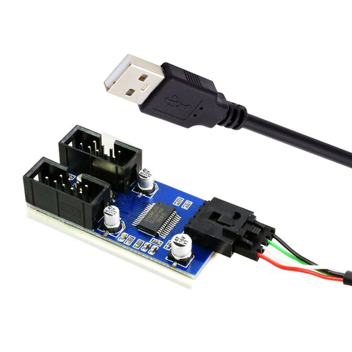 CABLECY USB 2.0 Type-A Male 1 to 2 Female Motherboard 9pin HUB Port Multilier
