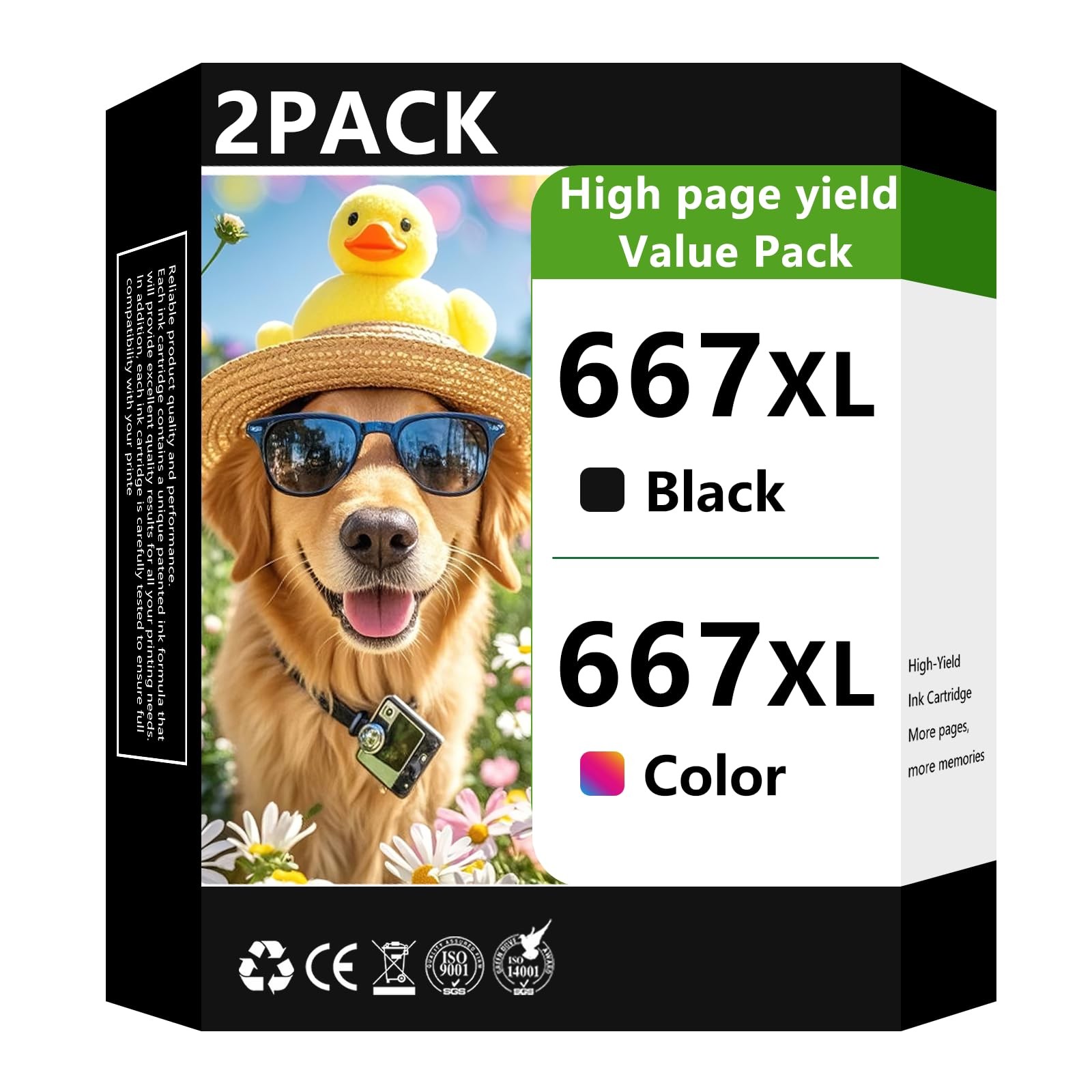 667XL Black and Color Combo Pack Compatible for HP DeskJet Printers (2Pack)