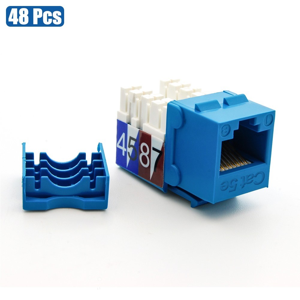 48 Pcs Cat5E RJ45 Ethernet LAN Network Keystone Jack 110 Punch Down Snap-in Blue