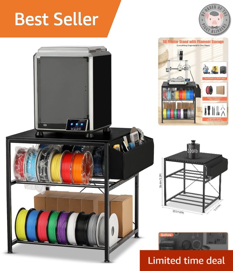 Elegant 3D Printer Stand with Filament Storage - Heavy Duty Black Wood Design