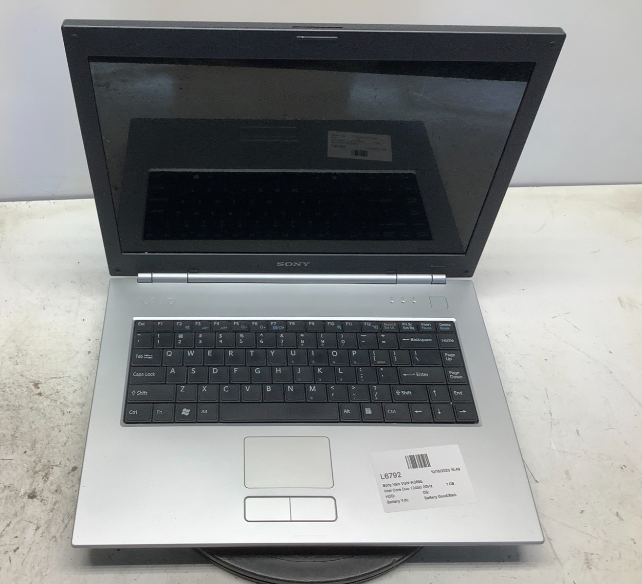 Sony Vaio VGN-N365E Intel Core Duo T2450 2GHz 1 GB NO HDD