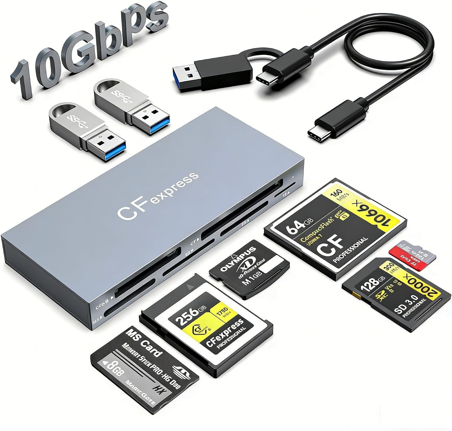 Cfexpress Type B Card Reader 8 in 1, 10Gbps Multi CF Express Reader Adapter