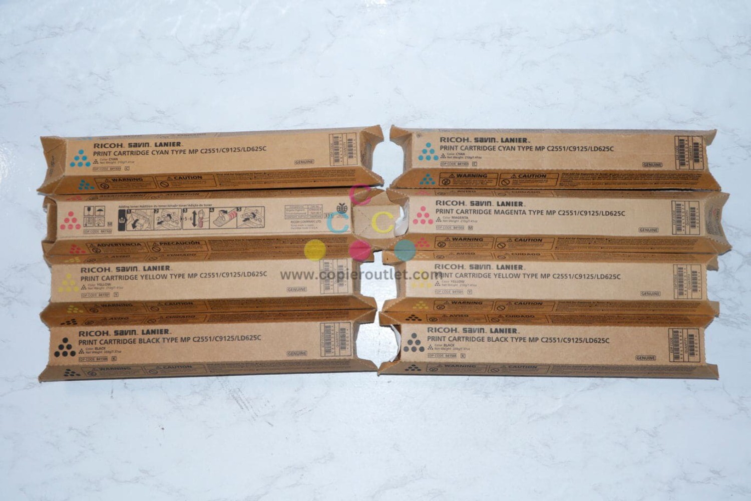 2 NEW OEM Ricoh MP C2551,C9125,LD625C CMYK Toner Sets 841586,841501,02,03