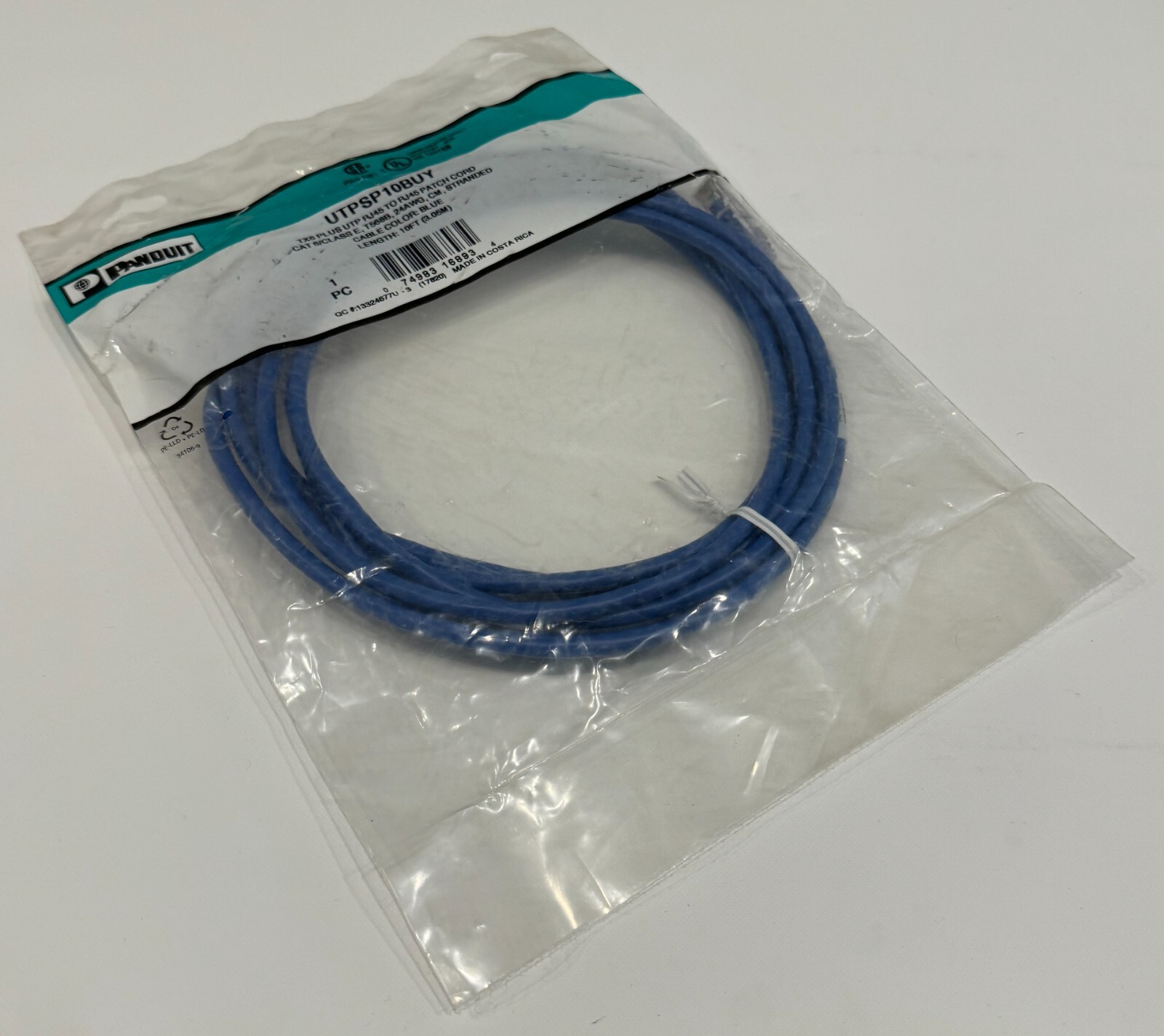 PANDUIT UTPSP10BUY UTP PATCH CORD 2 X TX6 CONNECTORS BLUE CATEGORY 6 10 FOOT NEW