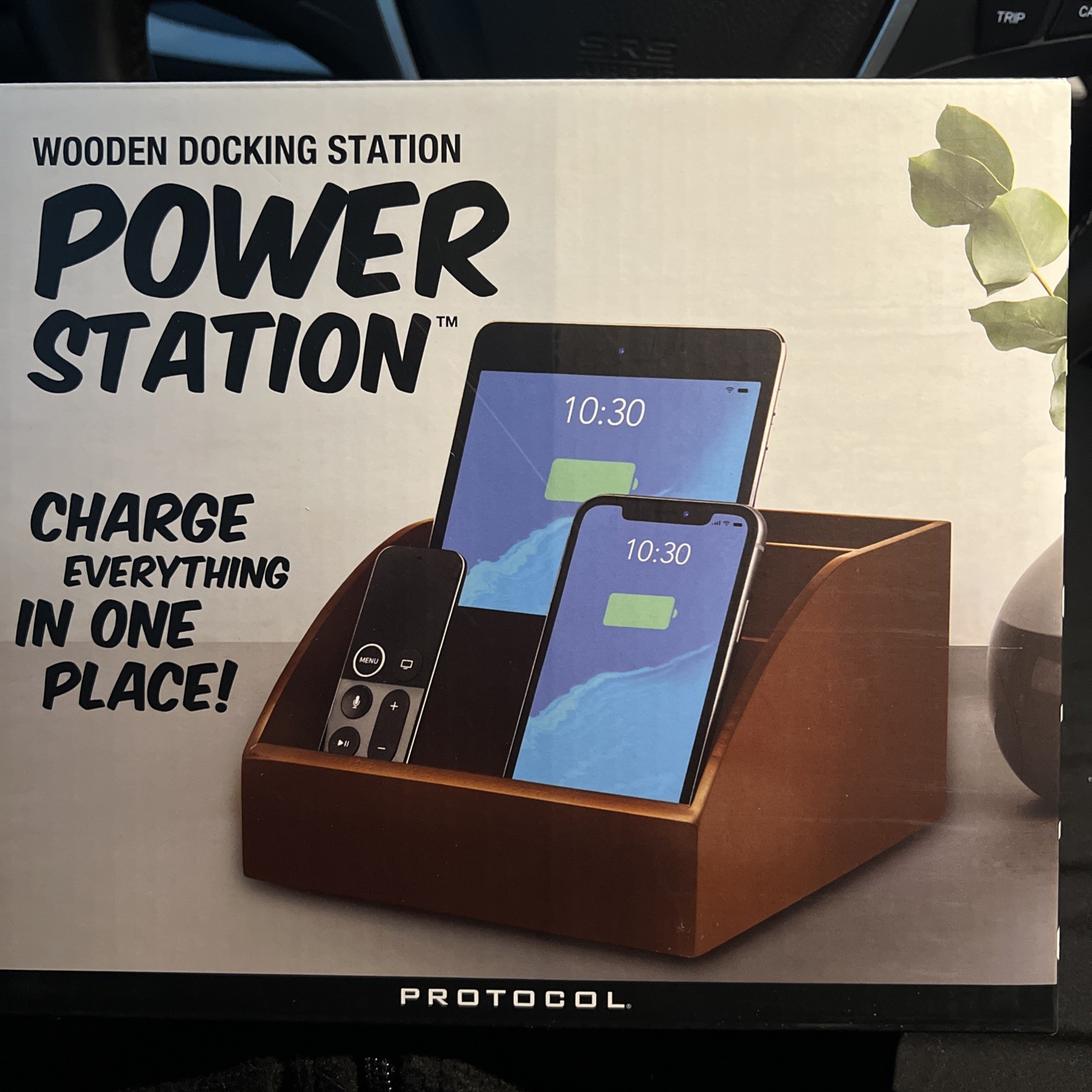 High-quality wooden Clutter-free power/docking station for phones, tablets, etc.