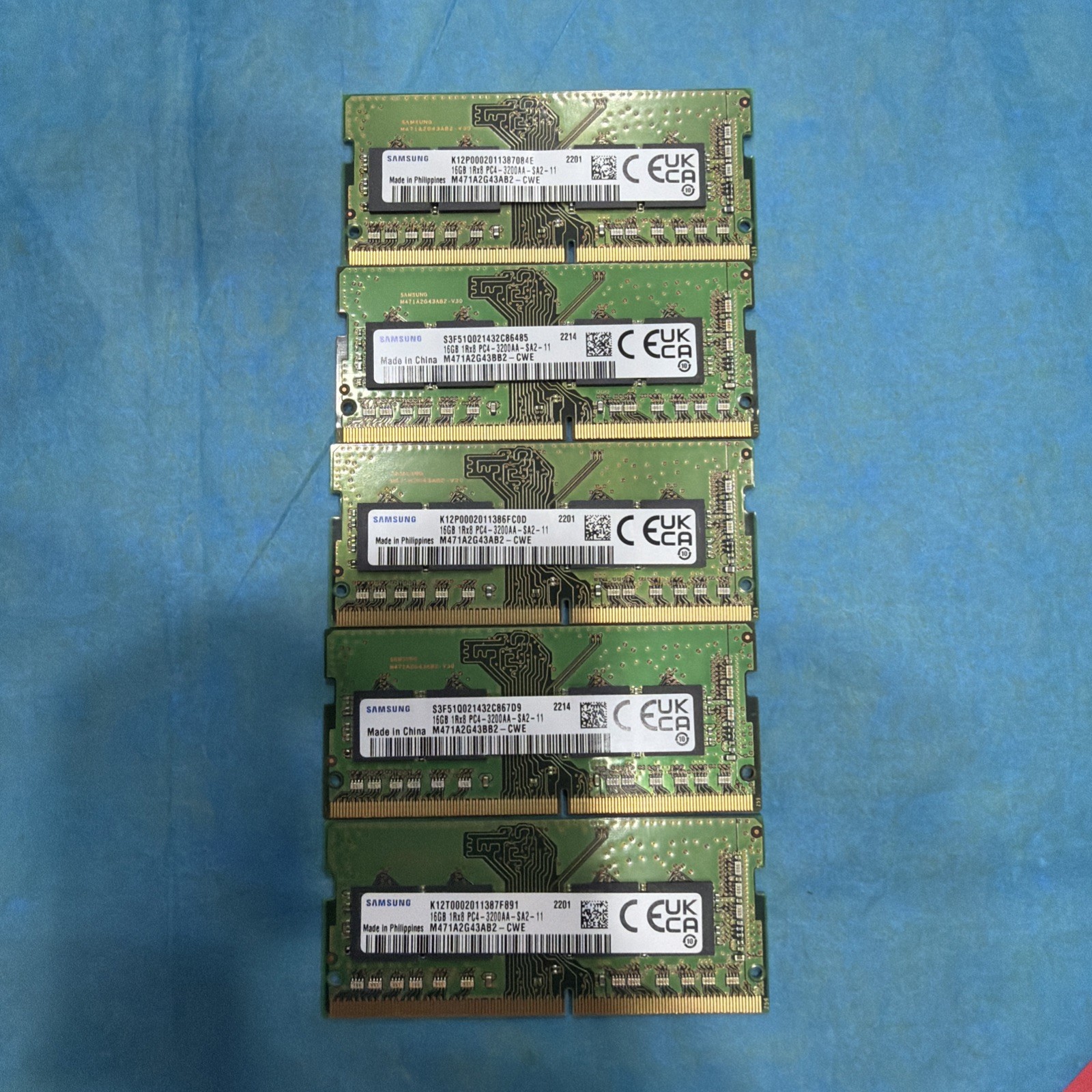 Samsung 16GB Modules Lot Of 5 Modules(80gb total) 1RX8 PC4-3200AA Laptop Memory