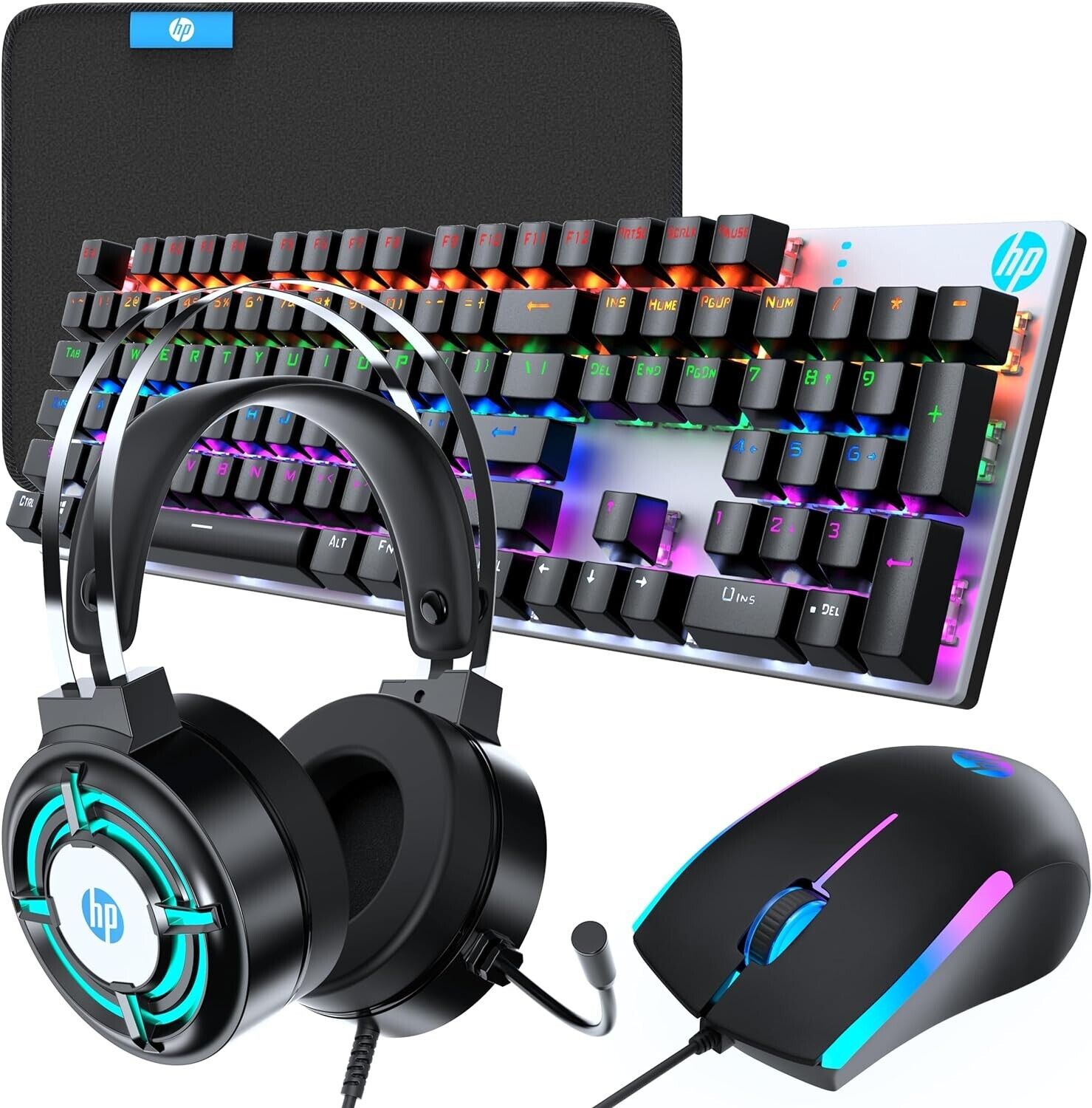 HP PC Gaming Keyboard, Mouse Pad, Gaming Headset and Mouse Combo - 4 in 1 Bundle