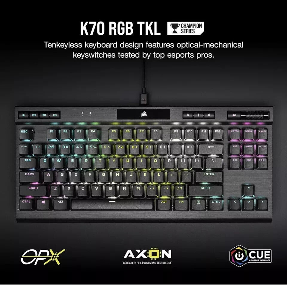 Brand New CORSAIR K70 RGB TKL Optical Mechanical Gaming Keyboard US CH-911901A