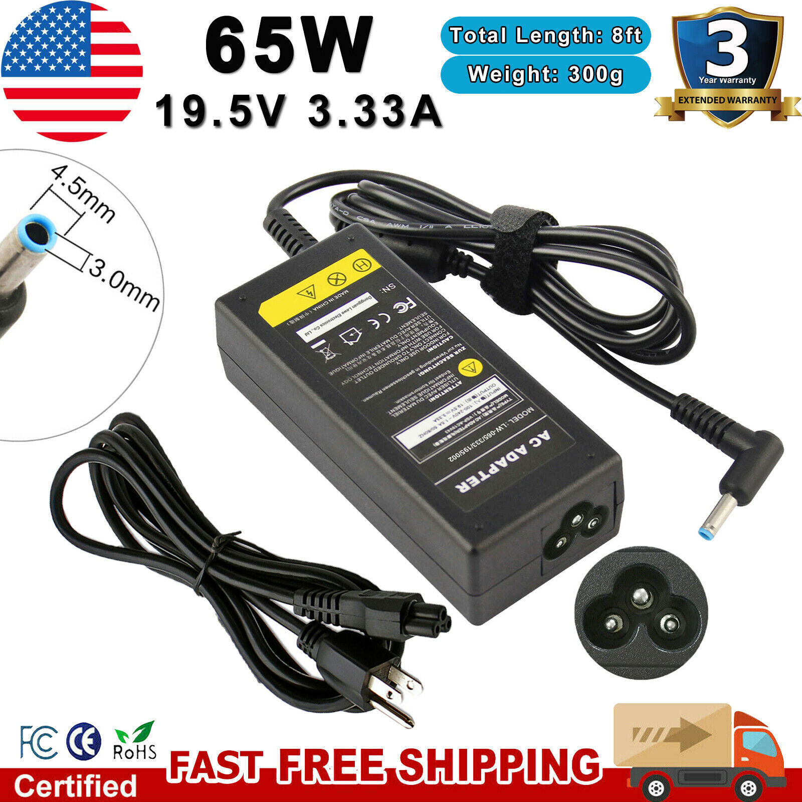 65w AC Adapter Battery Charger For HP 15-f000 Series Laptop Power Supply Cord