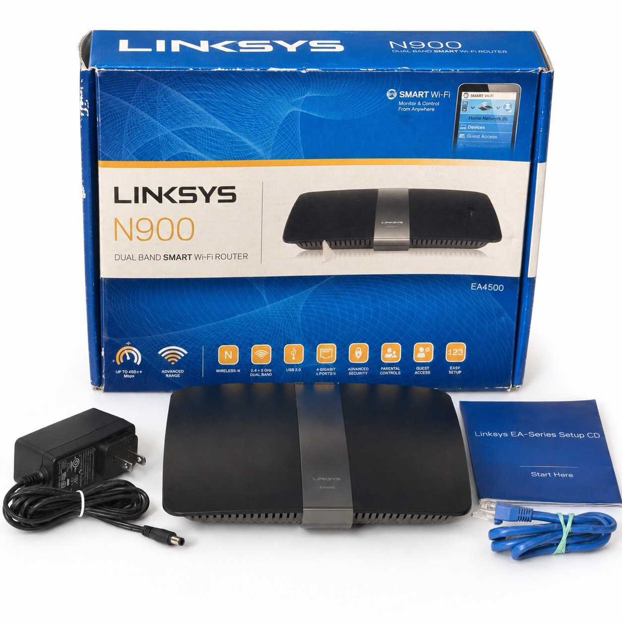 Linksys EA4500 N900 Dual Band Smart WiFi Gigabit Router Complete In Box DD-WRT 