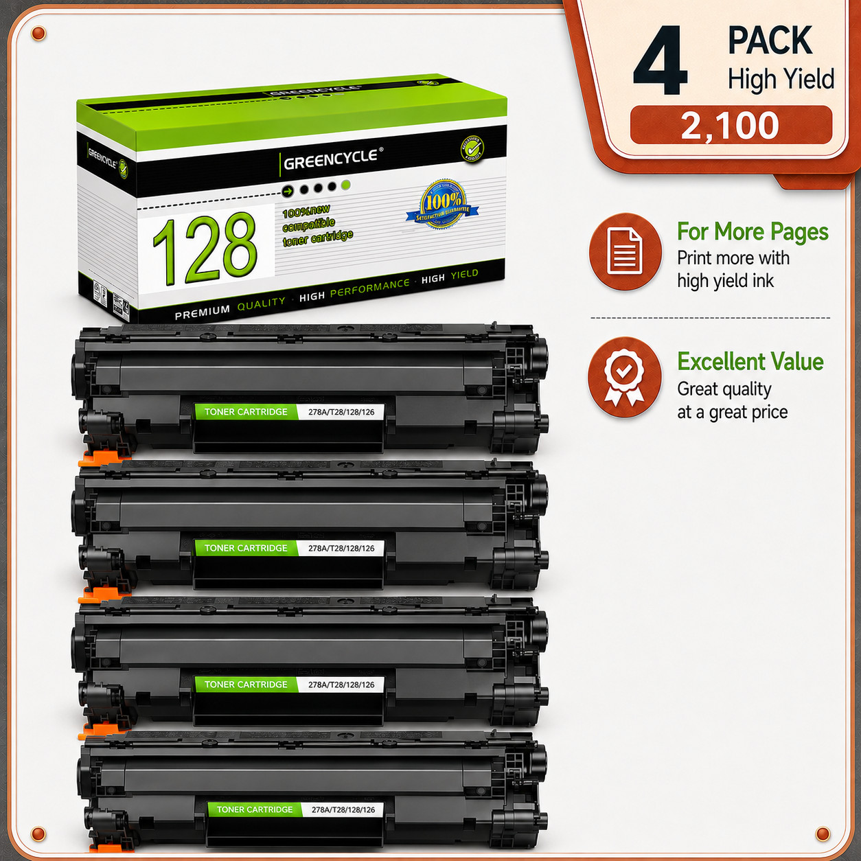 4PK C128 Toner Cartridge for Canon 128 ImageClass D530 MF4770n MF4880dw MF4890dw