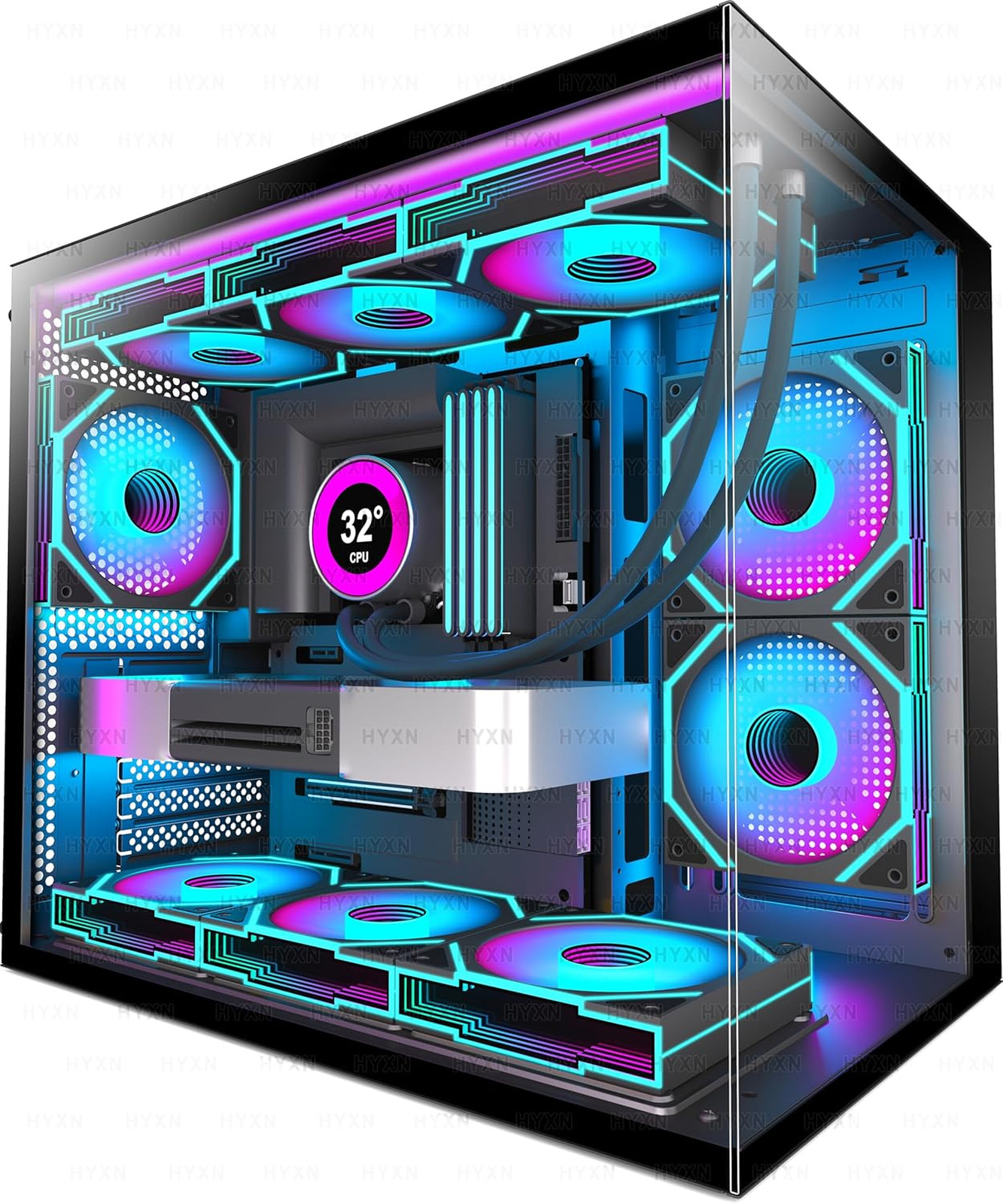 H3 ATX PC Case - Pre-Installed with 6 Infinity Mirror PWM ARGB Fans - Compact
