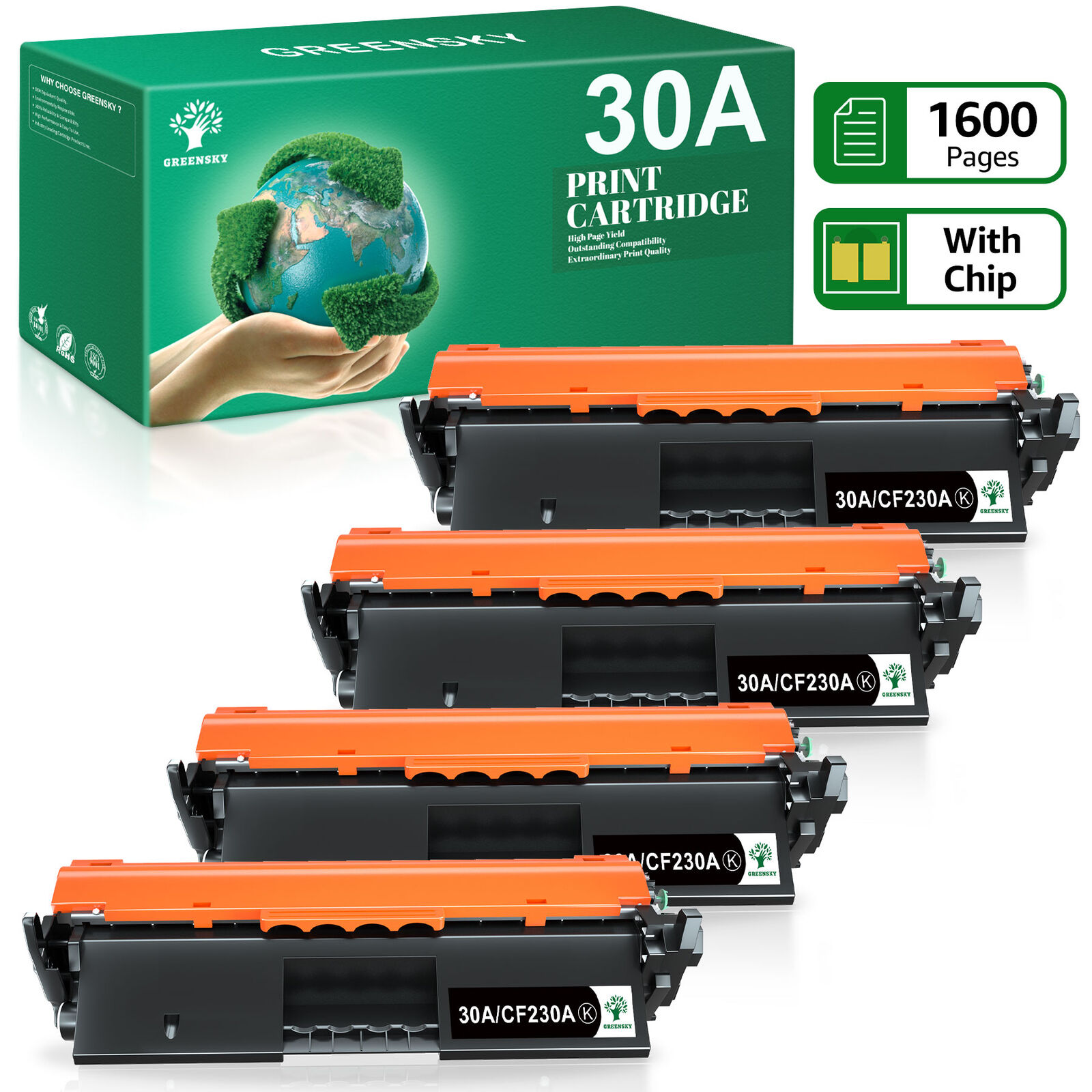 4 Pack 30A Toner Cartridge replacement for HP CF230A LaserJet M203d M203dn M203