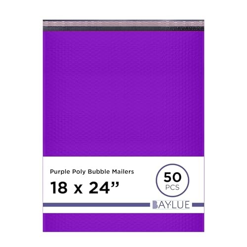 Purple Bubble Mailers 18x23, Poly Padded Envelopes #9, 50 Pack Bulk