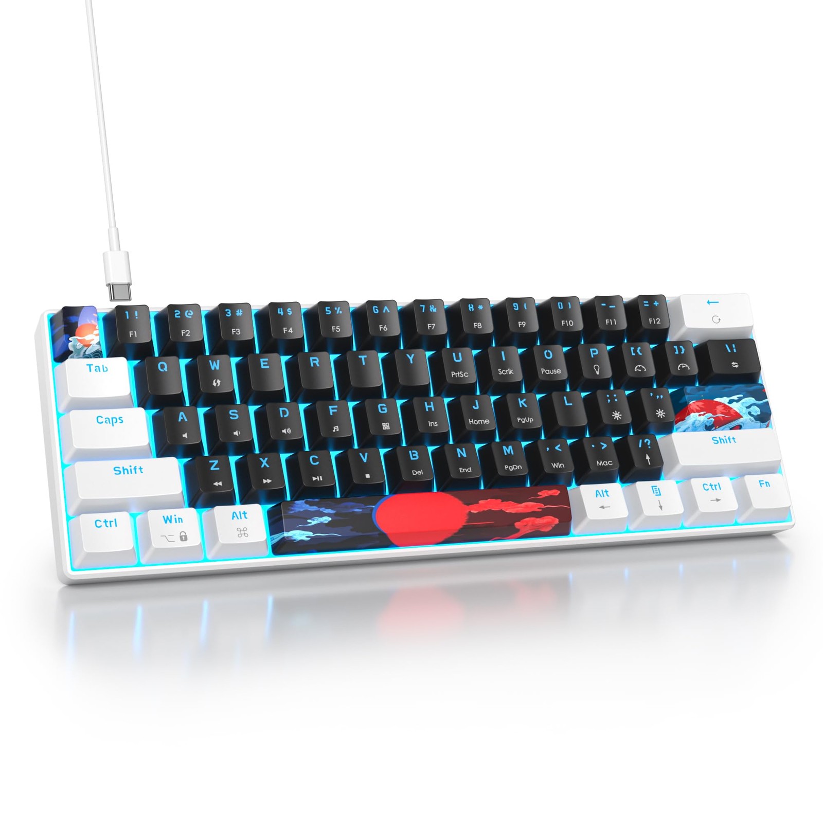 61Key Black 60% Ultra Compact Wired LED Backlit Red Switch Keyboard