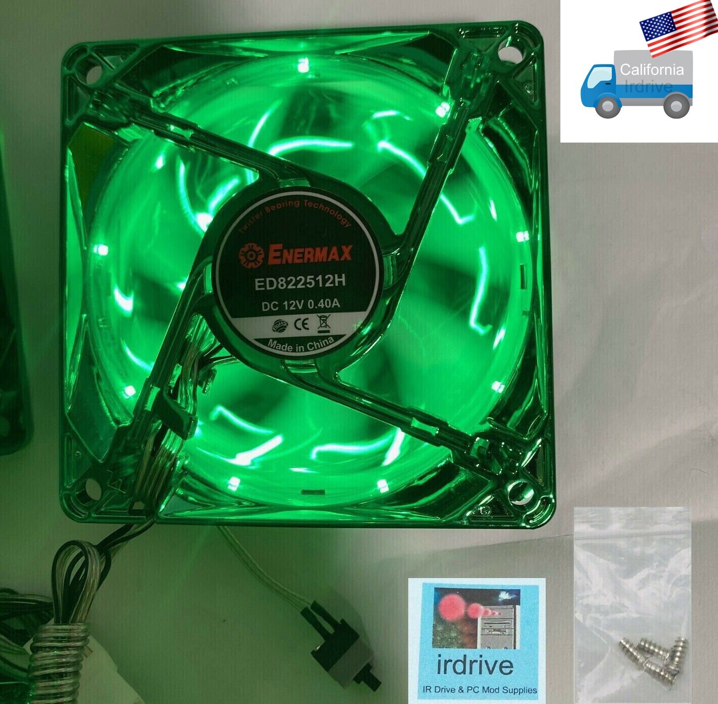 NEW Enermax 80mm x 25mm Green 3pin LED Smart Case Cooling Fan + Thermal Control