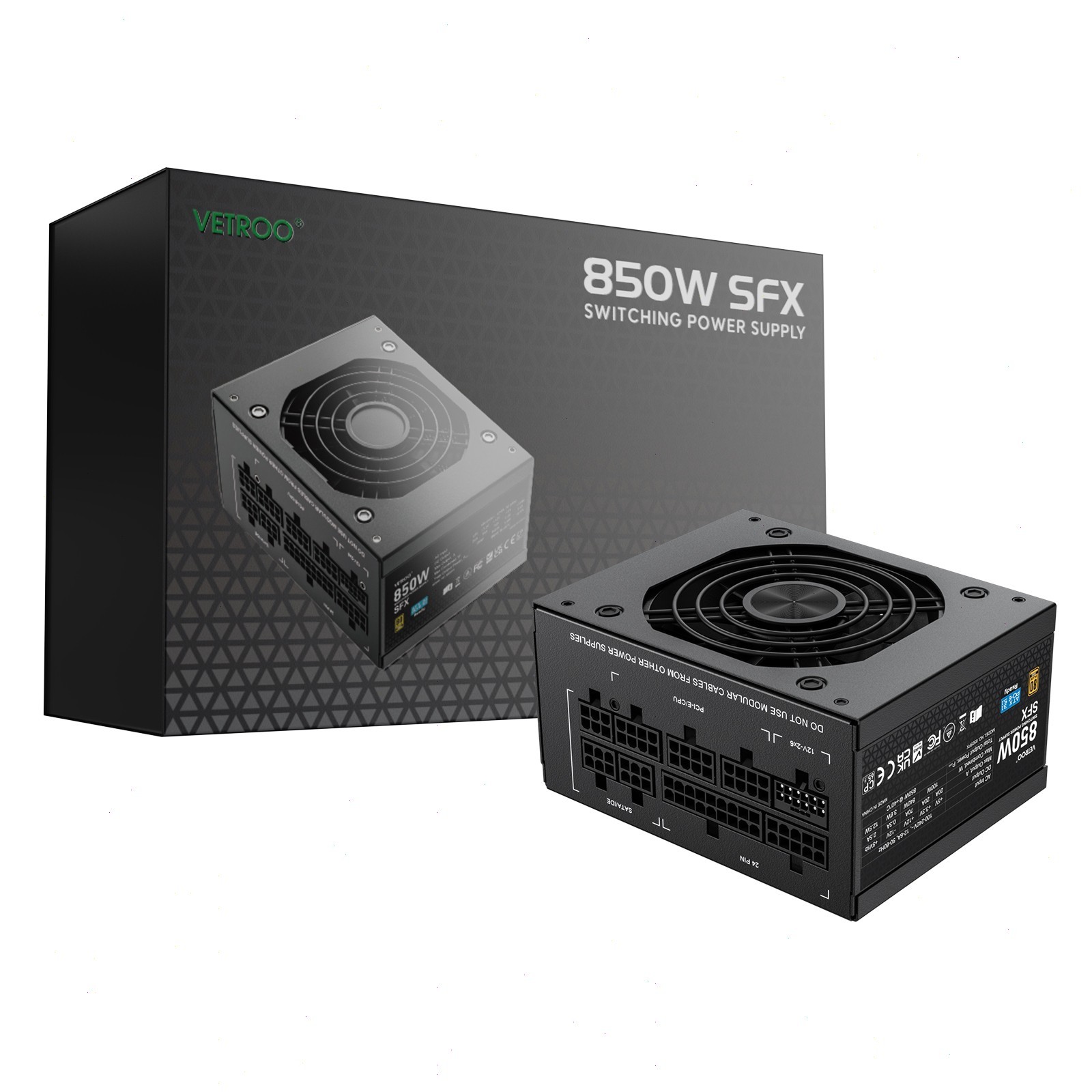 Vetroo SFX 850W Power Supply ATX 3.1 & PCIE 5.1 Ready, 80 Plus Gold - Black