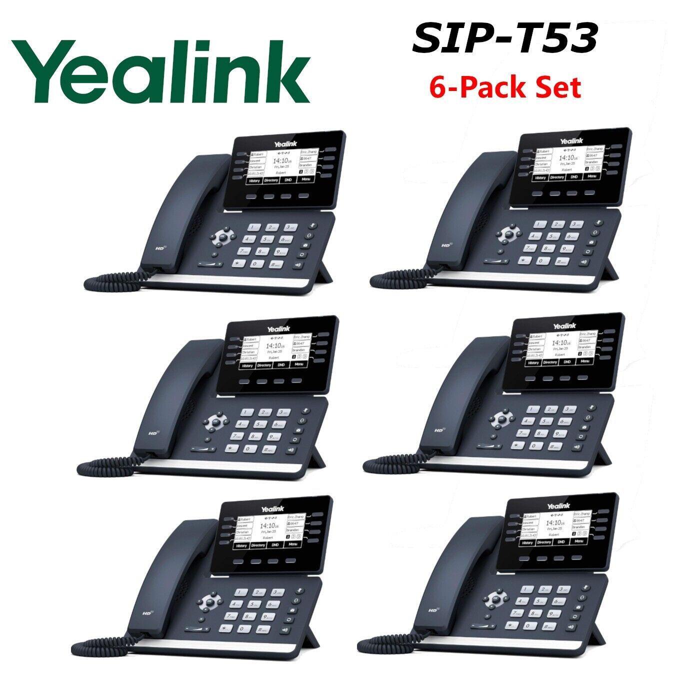 6 Yealink SIP-T53 Dual Port Gigabit Ethernet Prime Business Phone HD Voice Entry
