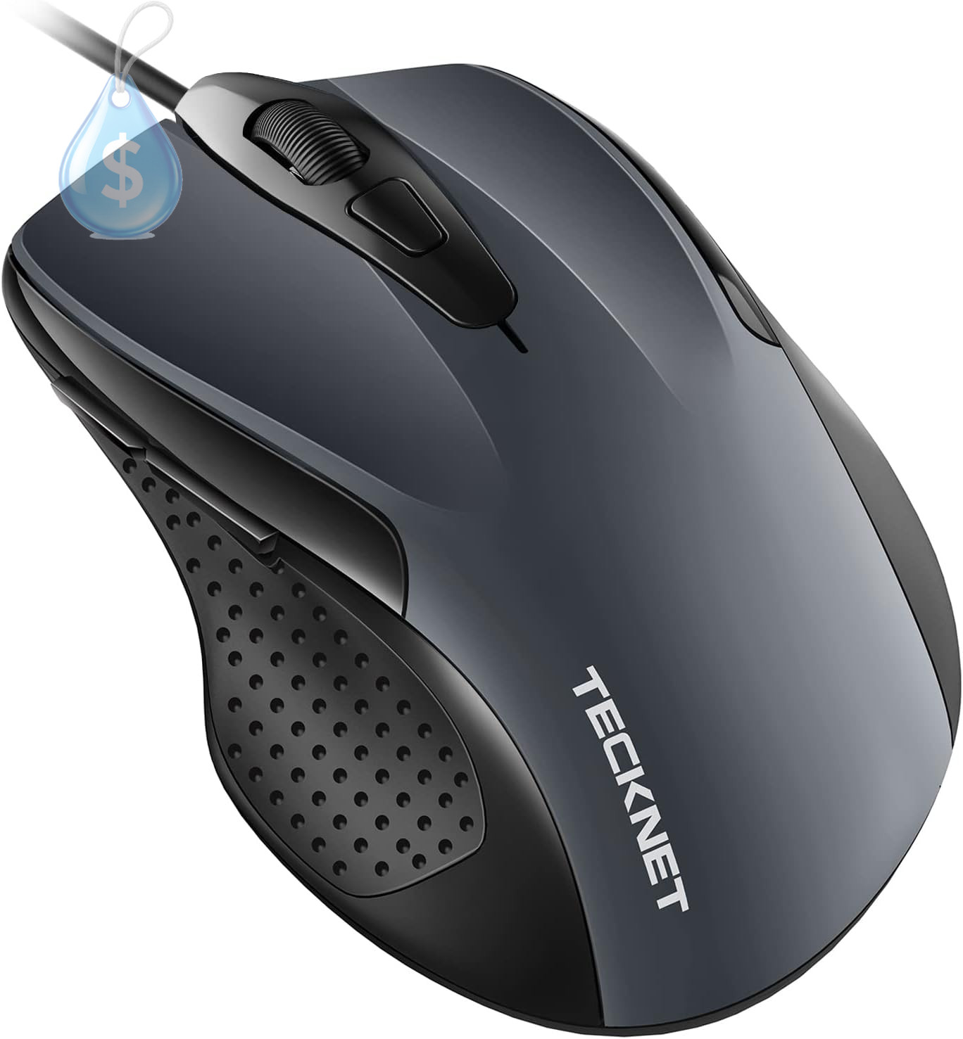 USB Wired Mouse with Forward Backward Keys & 4 Adjustable DPI Gray