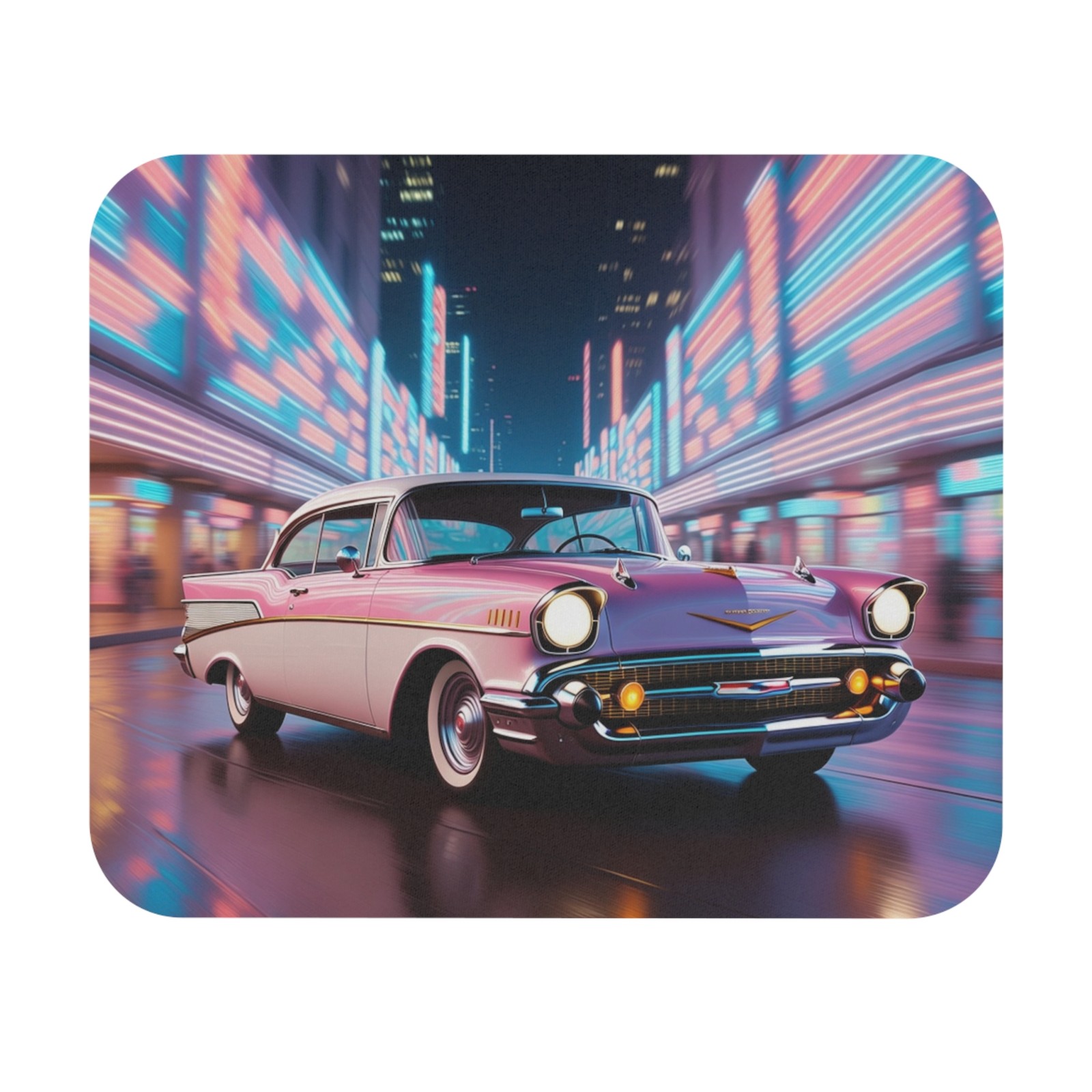 1957 Bel Air Neon Nights Mouse Pad - Retro Synthwave Desk Mat