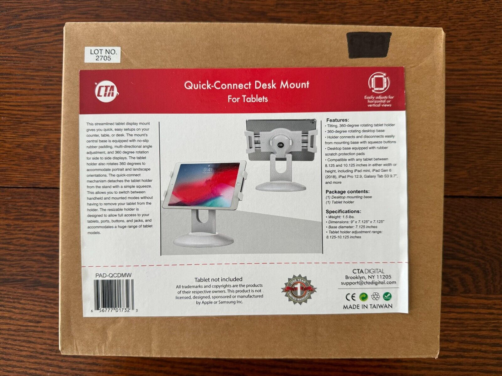CTA Digital Quick-Connect Desk Mount for Tablets (PAD-QCDMW) - NEW OPEN BOX