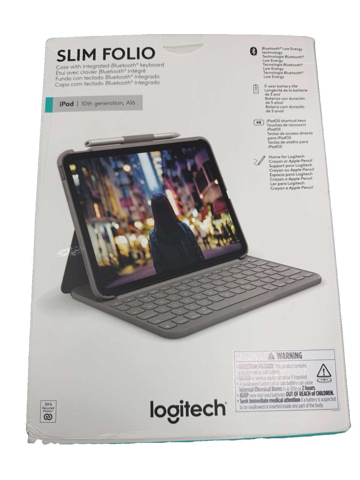 Logitech Slim Folio Keyboard Case iPad 10th Gen Gray Wireless 920-011368