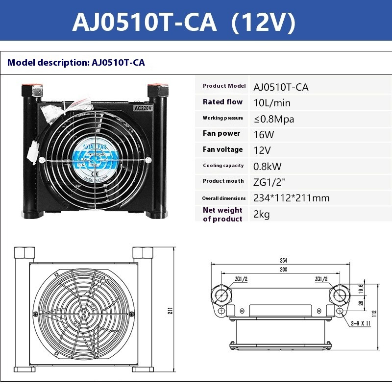 Hydraulic Air Cooler Oil Cooler Radiator Small Hydraulic System Port Cooler