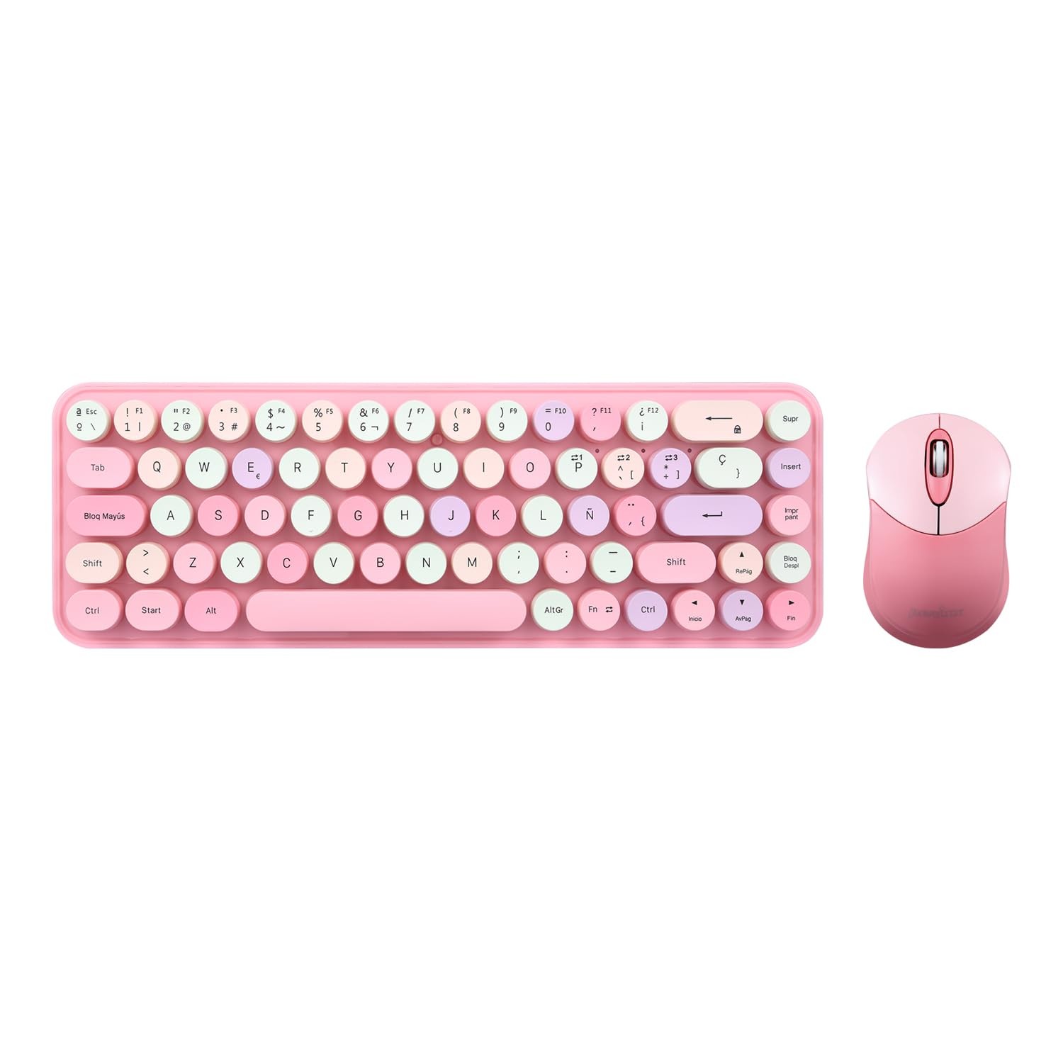 PERIDUO802PK Wireless Bluetooth Keyboard Mouse Combo Retro Pink Spanish