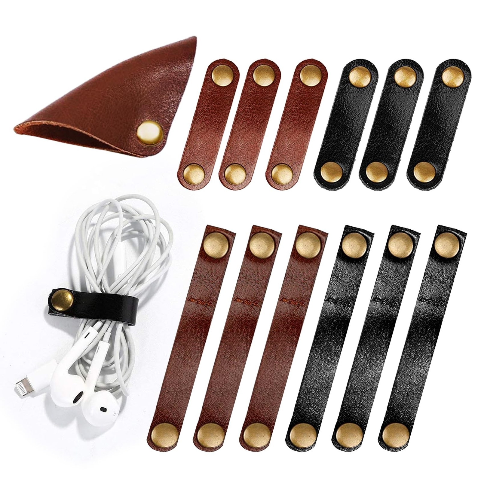Kanemc 13Pcs Leather Cord Organizer, 3-Sizes Leather Cable Ties Cord Taco Sna...