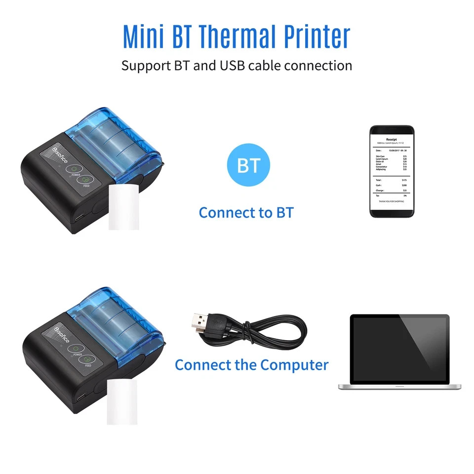 Mini USB Bluetooth Thermal Label Printer 58mm Wireless POS Receipt Handheld E9F4
