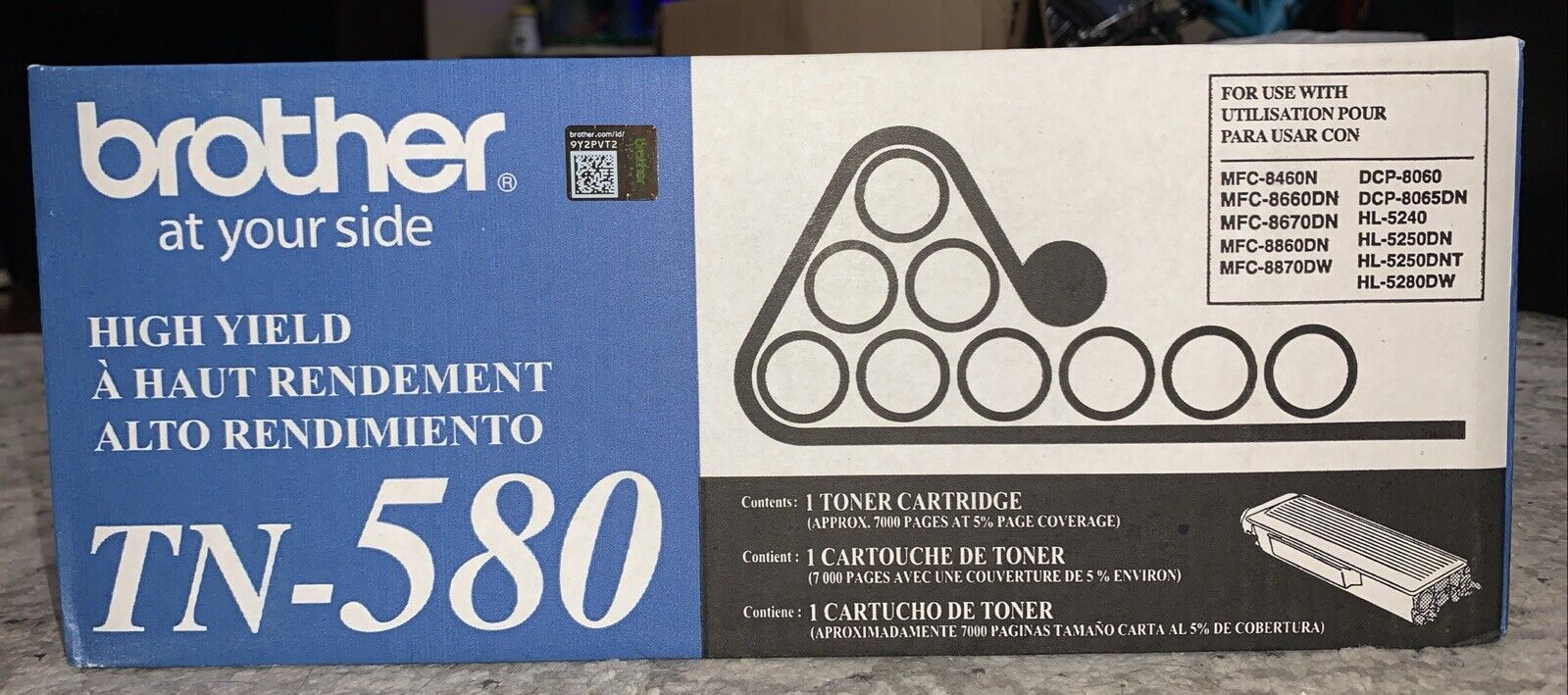 BROTHER TN-580 High Yield OEM Black Toner Cartridge-Open BOX