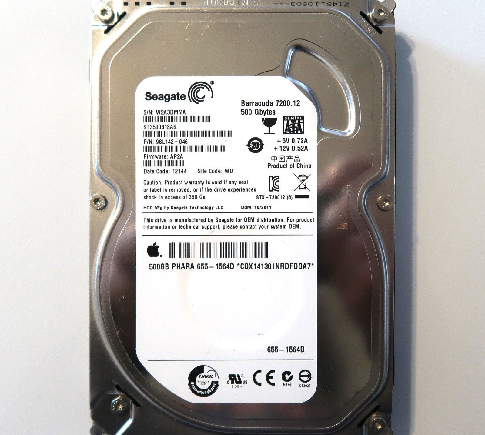 Seagate ST3500418AS 9SL142-046 AP2A (W2A3) WU China 500gb 3.5" Sata HDD 10/2011