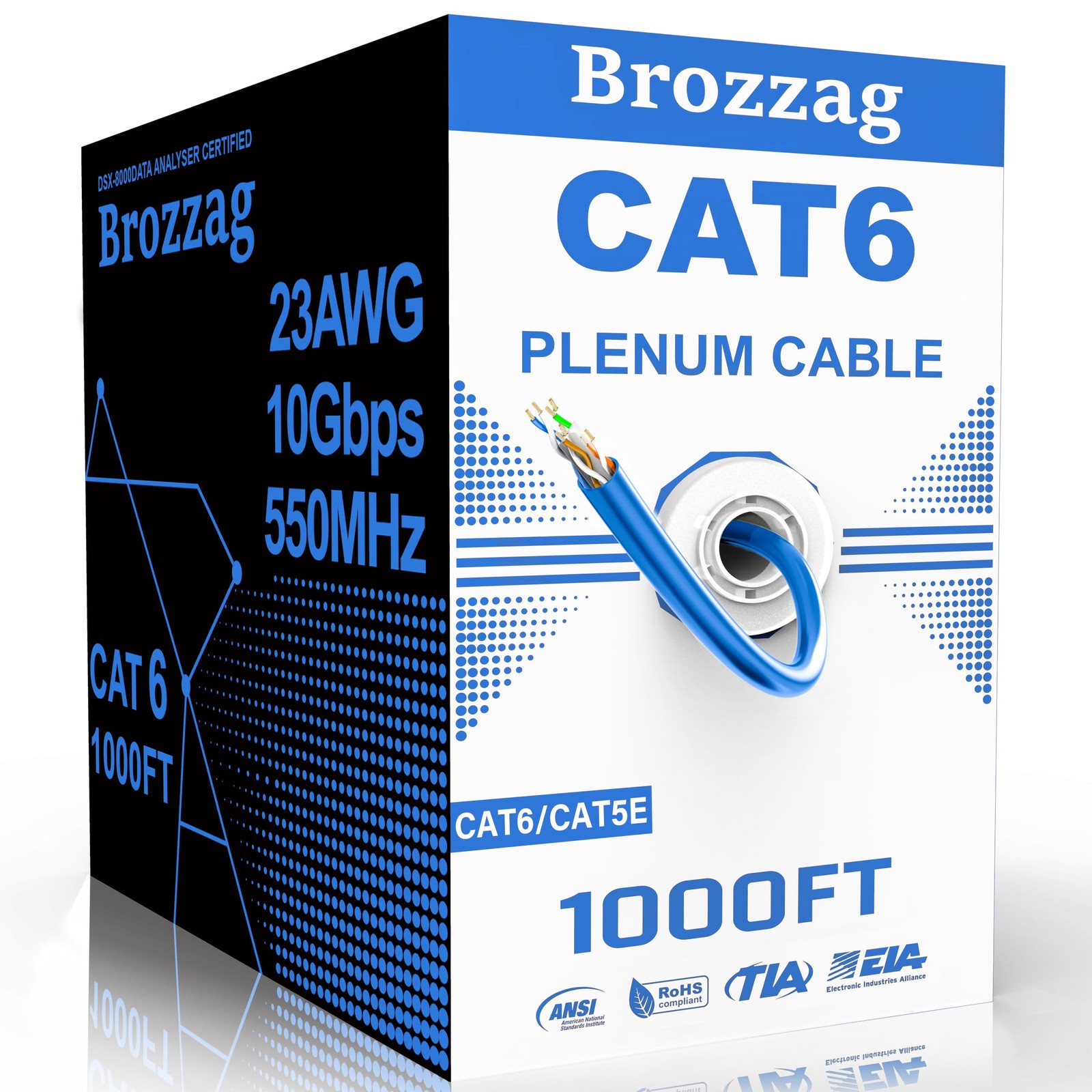 Cat 6 Plenum Cable 1000ft | 23AWG, 550MHz, 10Gbps UTP Ethernet | CMR Fire-Rat...